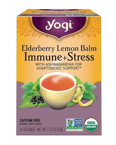 YOGI TEA - Elderberry Lemon Balm Immune + Stress - 16 Tea Bags