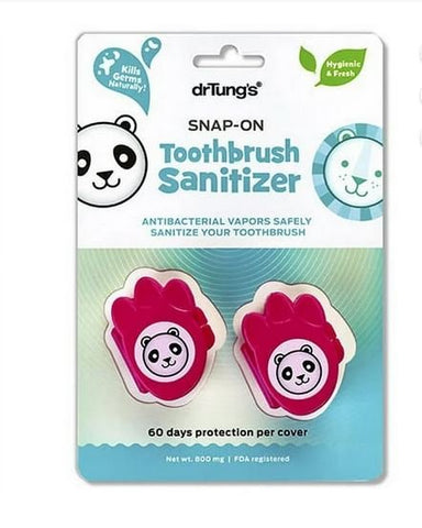 DR. TUNGS - Kids Snap-On Toothbrush Sanitizer Strawberry - 2 Sanitizer Pack