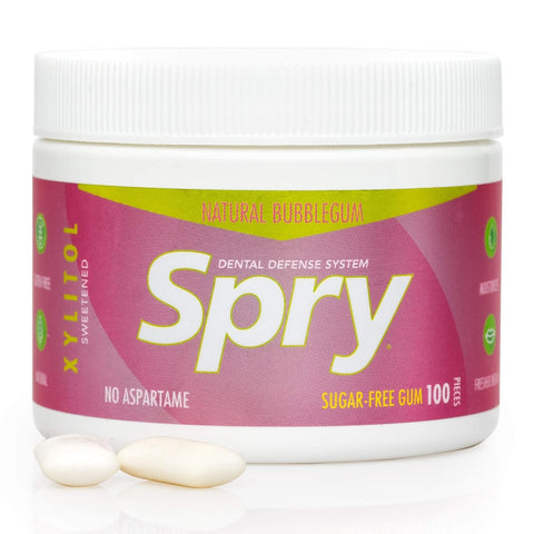 SPRY - Natural Xylitol Gum, Natural Bubblegum - 100 Pieces