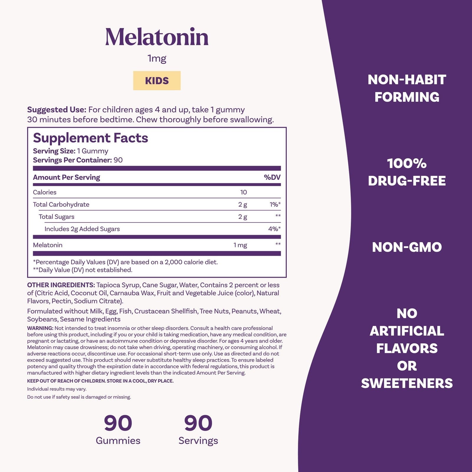 Natrol Kids Melatonin 1mg Berry 90 Gummies Supplement Facts