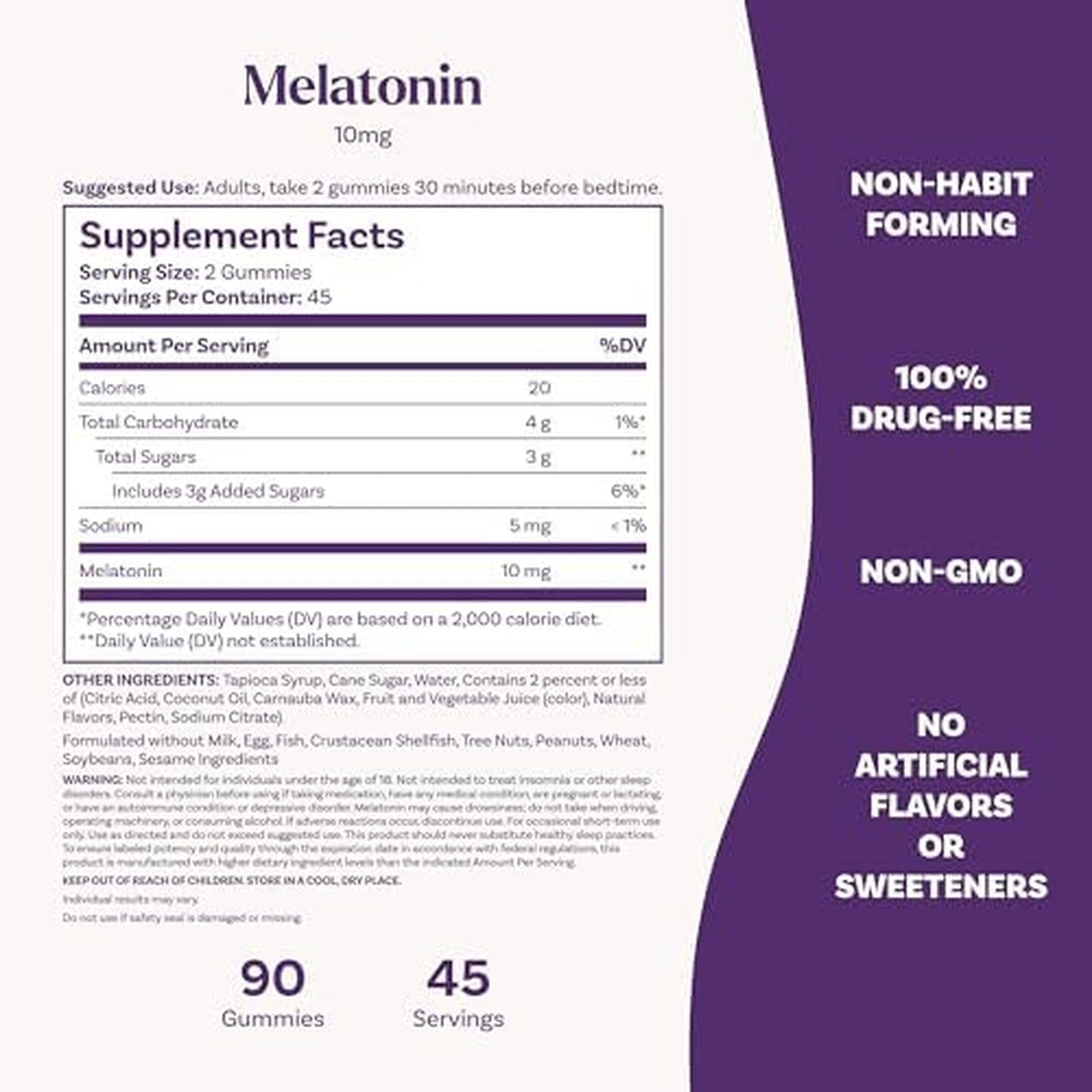 Natrol Melatonin Gummies 10mg 90 Count Supplement Facts