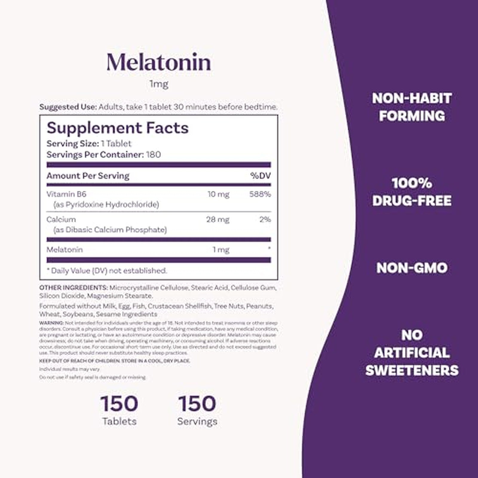 Natrol Melatonin 1mg 90 Tablets Supplement Facts
