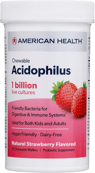 AMERICAN HEALTH - Chewable Acidophilus 1 Billion Natural Strawberry Flavor - 60 Chewable Wafers