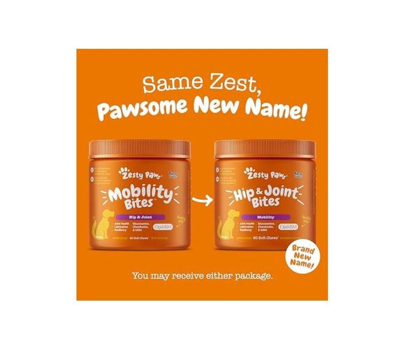 ZESTY PAWS - Hip & Joint Mobility Bites for Dogs Duck Flavor - 90 Soft Chews