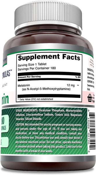 AMAZING NUTRITION - Amazing Formulas Melatonin 12 mg - 180 tablets