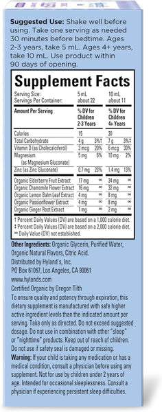 HYLANDS - Kids Organic Sleep Calm + Immunity Melatonin-Free Grape - 4 fl oz (118 ml)