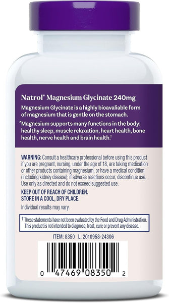 NATROL - High Absorption Magnesium Glycinate 240mg - 60 Capsules