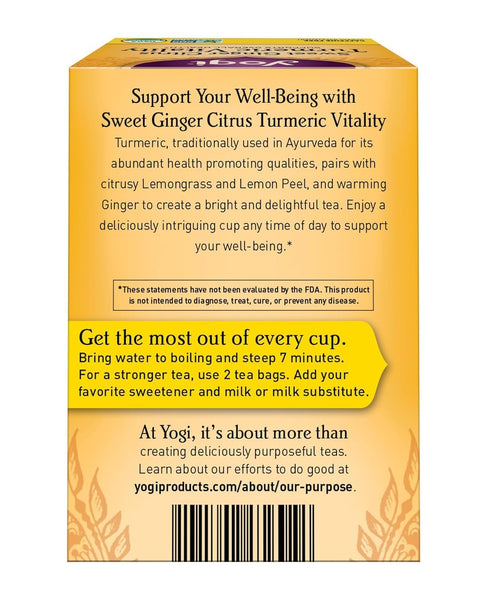 YOGI TEA - Sweet Ginger Citrus Turmeric Vitality Tea - 16 Tea Bags