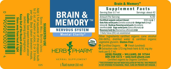 HERB PHARM - Brain and Memory Herbal Formula - 1 fl. oz. (29.6 ml)