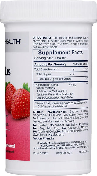 AMERICAN HEALTH - Chewable Acidophilus 1 Billion Natural Strawberry Flavor - 60 Chewable Wafers