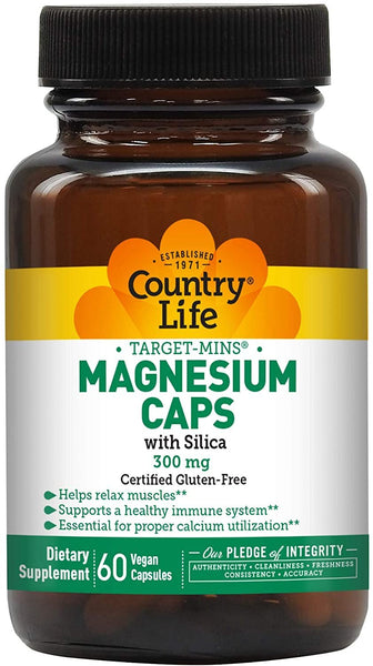COUNTRY LIFE - Target-Mins Magnesium Caps with Silica 300 mg - 60 Vegetarian Capsules