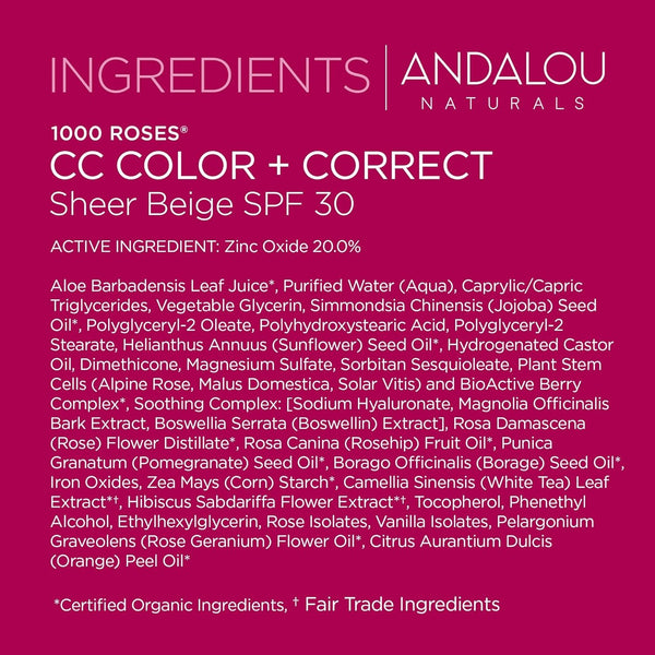 ANDALOU - 1000 Roses CC Color + Correct Sheer Beige SPF 30 - 2 fl. oz. (58 ml)