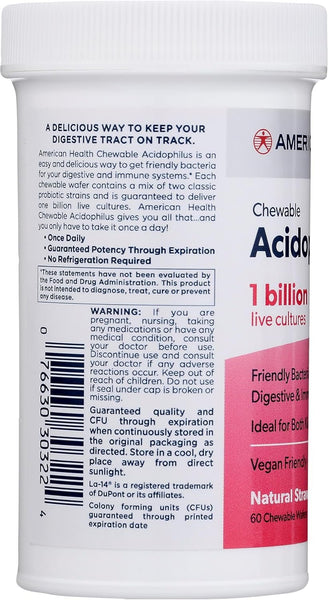 AMERICAN HEALTH - Chewable Acidophilus 1 Billion Natural Strawberry Flavor - 60 Chewable Wafers