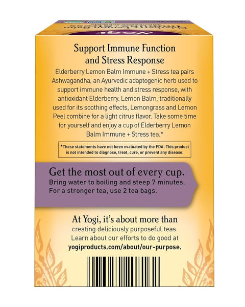 YOGI TEA - Elderberry Lemon Balm Immune + Stress - 16 Tea Bags