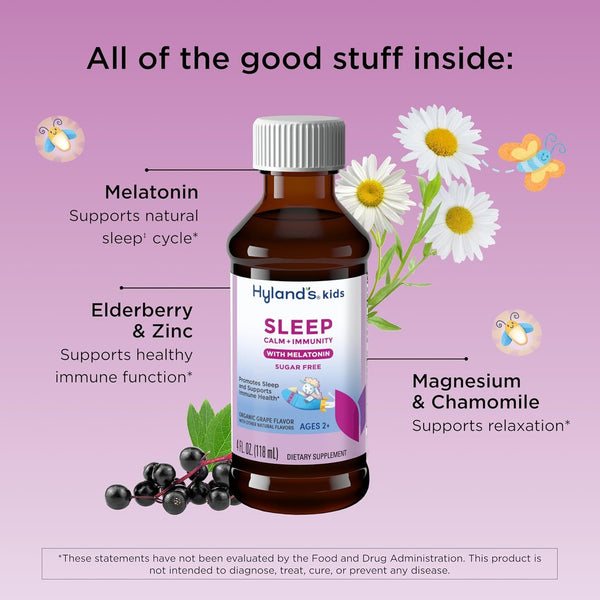 HYLANDS - Kids Sleep Calm + Immunity with Melatonin Grape - 4 fl oz (118 ml)