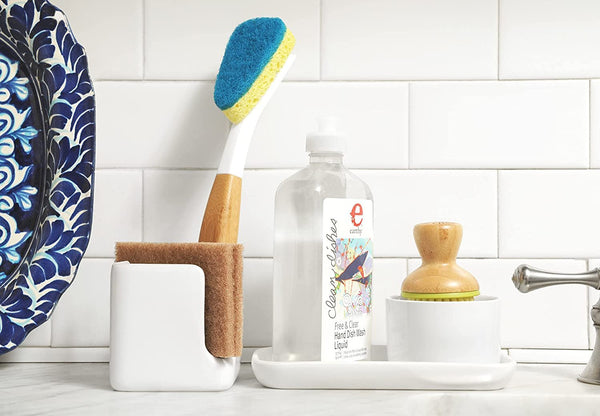 Full Circle Bubble Up ceramic soap dispenser & dish brush set, White Dish, Green Brush