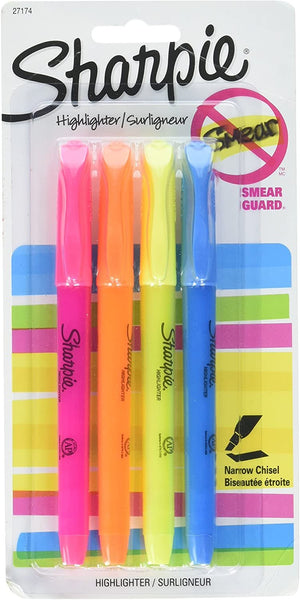 SHARPIE - Pocket Style Highlighters Chisel Tip Assorted Fluorescent - 4 Pack