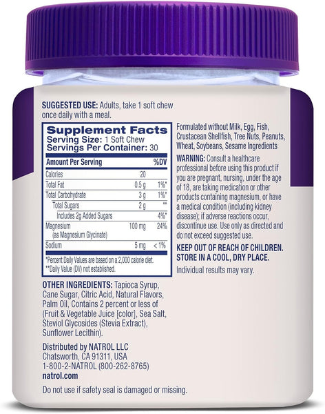 NATROL - High Absorption Magnesium Glycinate Soft Chews 100mg - 30 Soft Chews
