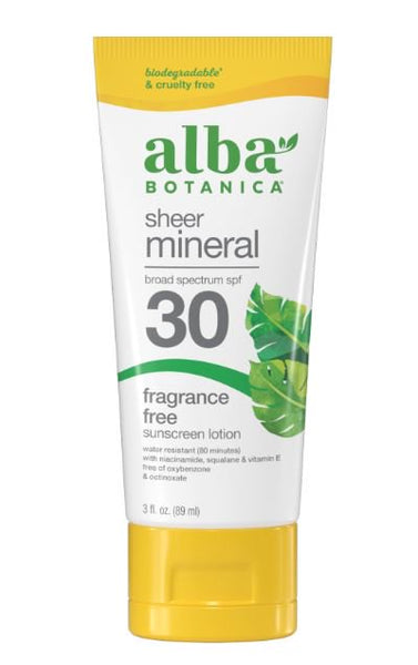 ALBA BOTANICA - Sheer Mineral Sunscreen Fragrance Free, SPF 30 - 4 oz. (113 g)