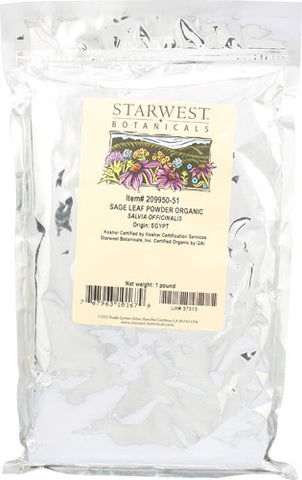 Starwest Botanicals - Sage Leaf Powder Organic - 1 lb