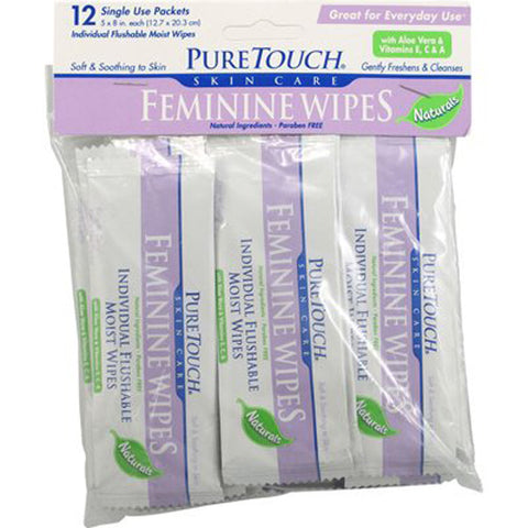 Puretouch Skin Care - Puretouch Individual Flushable Moist Feminine Wipes -- 12 Packets