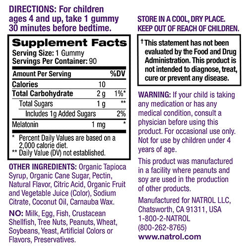 NATROL - Kids Melatonin 1mg Raspberry - 90 Gummies