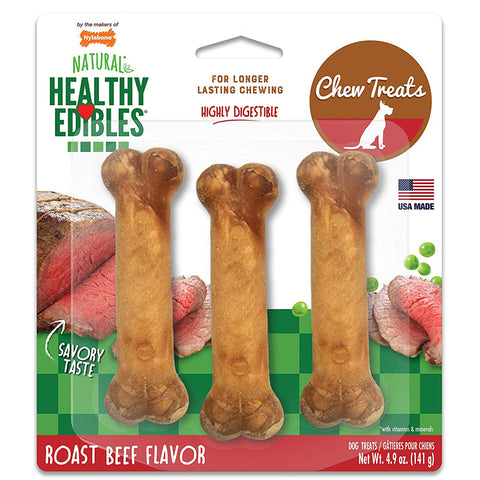 HEALTHY EDIBLES - Roast Beef Flavored Dog Treat Bones Regular