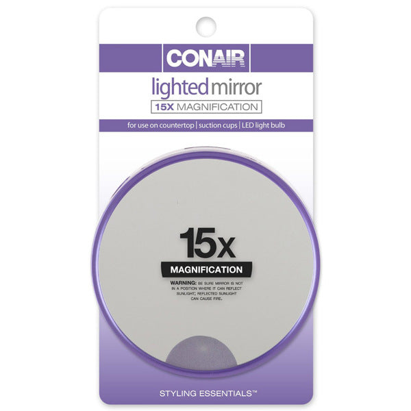 CONAIR - 15x Magnification Lighted Suction Cup Mirror