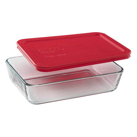 PYREX - Rectangular Dish with Red Plastic Cover