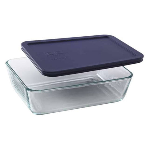 PYREX - Storage Rectangular Dish with Dark Blue Plastic Cover, Clear