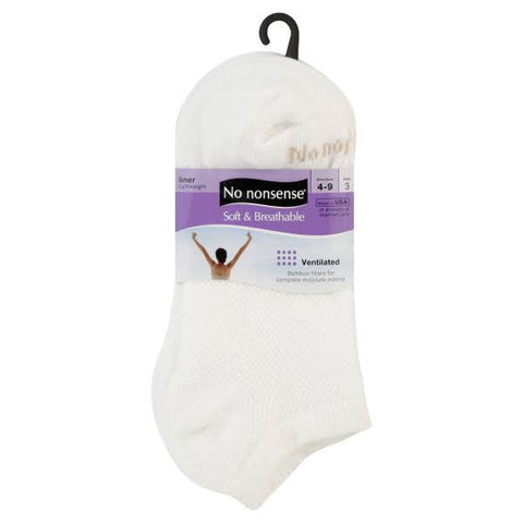 NO NONSENSE - Soft and Breathable Ventilated No Show Liner Socks 4-8 White