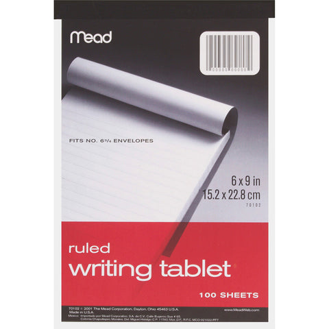 MEAD - White Ruled Writing Tablet Notepad 5" x 9"