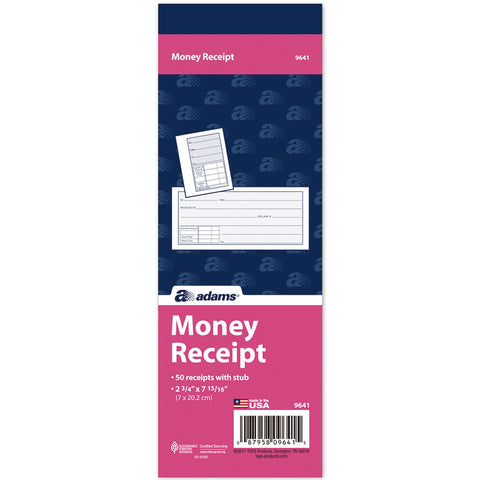 ADAMS - Money Receipt Book with Stub 2-3/4" x 7-15/16"