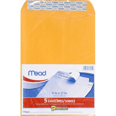 MEAD - Heavyweight Kraft Press-It-Seal Envelopes 9 x 12 Inches