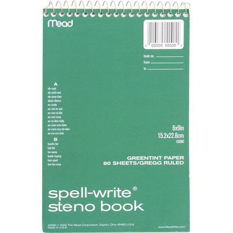 MEAD - Spell-Write Steno Book Gregg Rule 6" x 9" Green