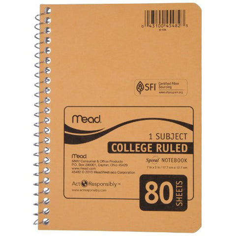 MEAD - College Ruled Spiral Notebook 5" x 8"