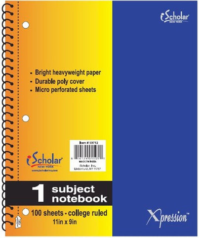 iSCHOLAR - Xpression 1-Subject Poly Cover Wirebound Notebook College Ruled