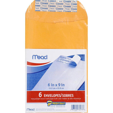 MEAD - Heavyweight Kraft Press-It-Seal-It Envelopes 6"x9"