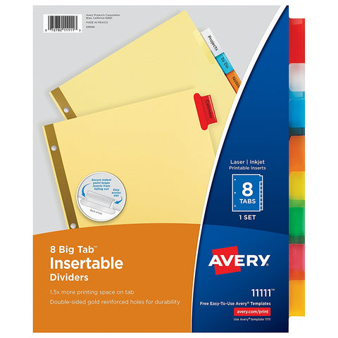 AVERY - Big Tab Insertable Dividers, Buff Paper, 8 Multicolor Tabs
