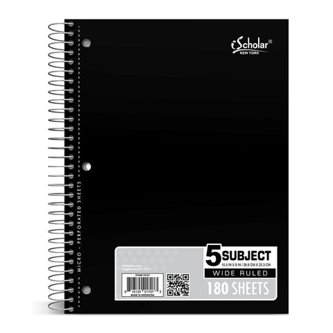 iSCHOLAR - 5-Subject Wirebound Notebook Wide Ruled, 10.5" x 8"