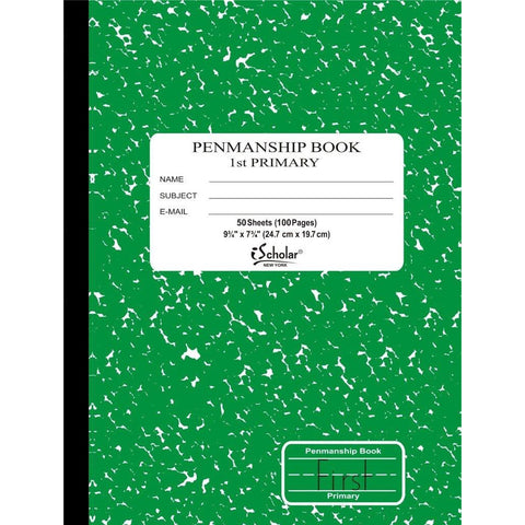 iSCHOLAR - Grade 1 Primary Composition Notebook, 7.5 x 9.75 Inches, Green Marble