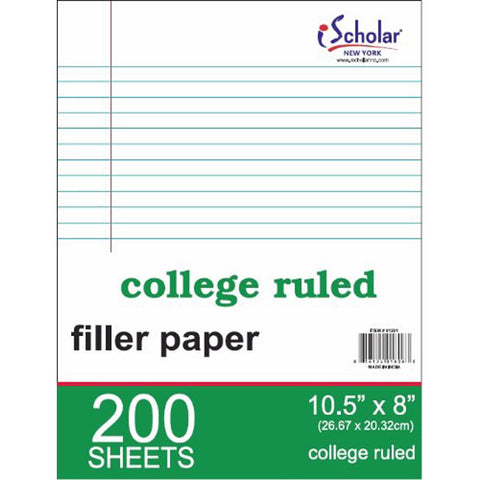 iSCHOLAR - College Ruled Filler Paper, White, 10.5 x 8-Inches, White
