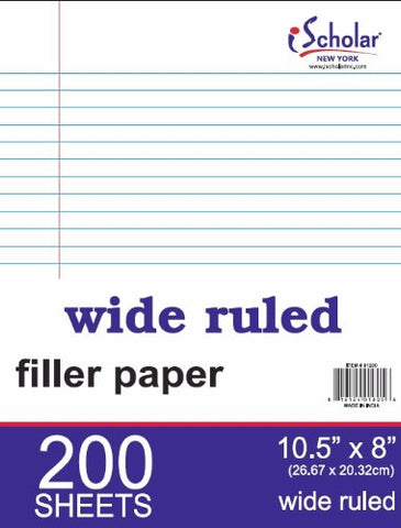 iSCHOLAR - Wide Ruled Filler Paper, White, 10.5 x 8-Inches, White
