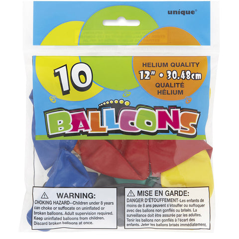 UNIQUE - 12" Latex Balloons, Assorted Colors
