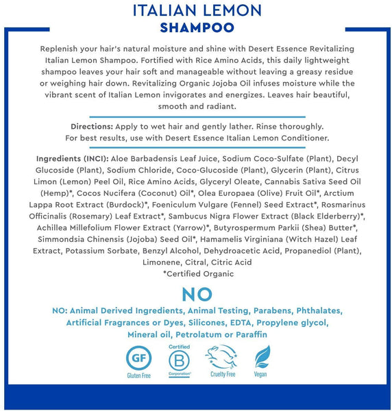 Desert Essence Italian Lemon Shampoo, 8 Fluid Ounce