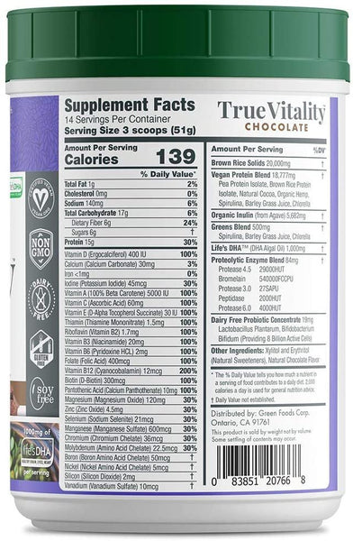 Green Foods True Vitality, Chocolate, 25.2 Ounce